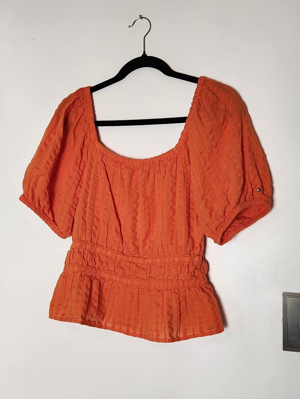 Tommy Hilfiger Orange Puff Sleeve Top Size L
